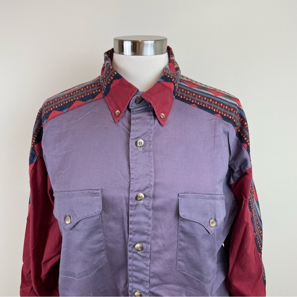Vintage Panhandle Slim Purple Red Aztec Collared Button Down Western Shirt Top - Picture 5 of 6